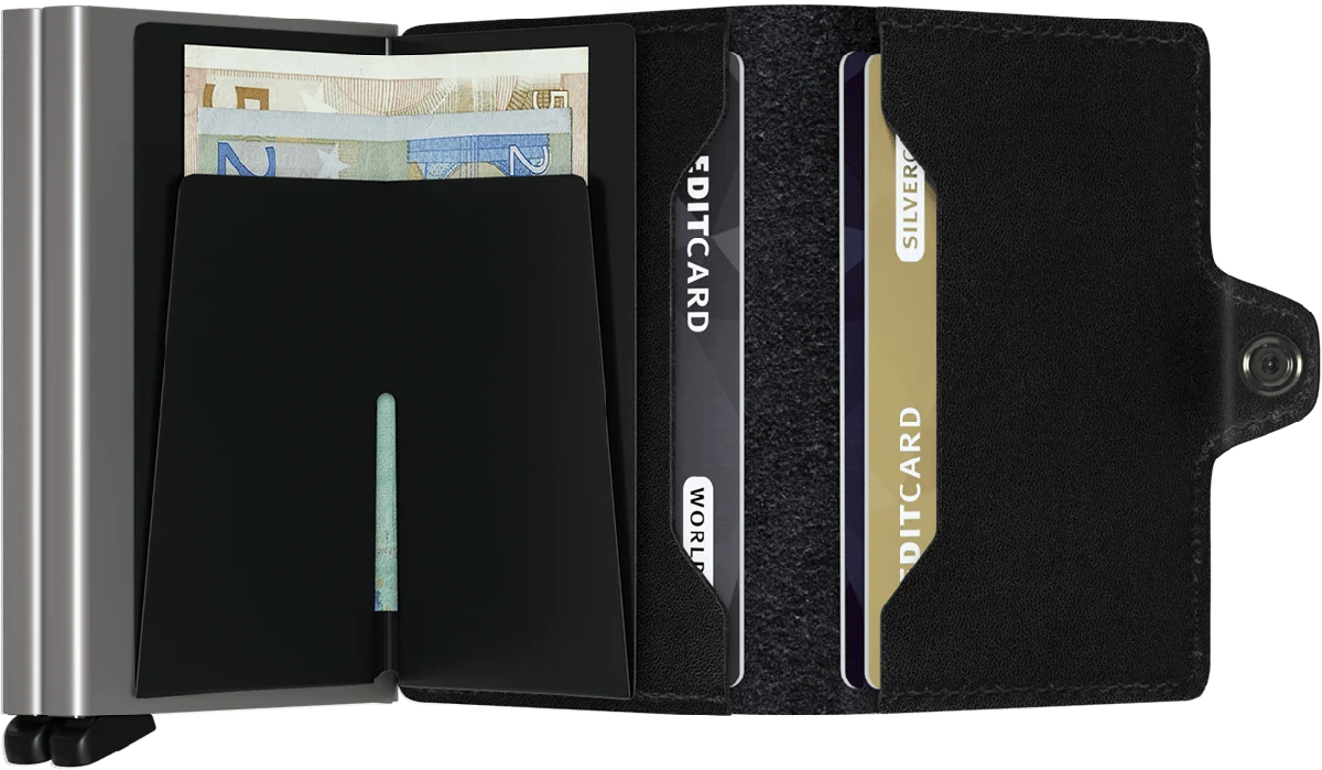 Juoda SECRID Twinwallet su dviem kortelių dėklais