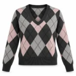 Vilnonis megztinis su rombais ir V iškirpte – WL1795-R-AI26 – ANTRA-GRIGIO-ROSA-NERO