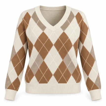 Vilnonis megztinis su rombais ir V iškirpte – WL1795-R-AI26 – PANNA-CAMMELLO-BEIGE-PANNA
